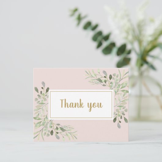 Roze Zakelijk Script Dank u Spring Leaves Kaart (Staand voorkant)