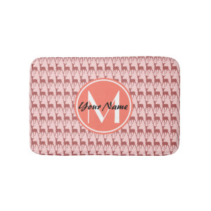 Roze zalm Deer, Aangepast monogram, Gepersonalisee Badmat