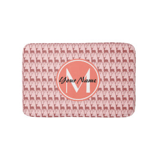 Roze zalm Deer, Aangepast monogram, Gepersonalisee Badmat