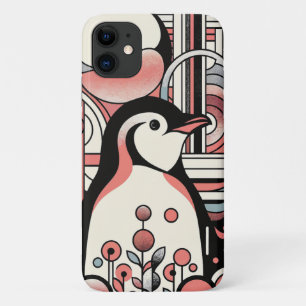 Roze Zalm Pinguïn Kunst in Geometrie Retro Pastel iPhone 11 Hoesje