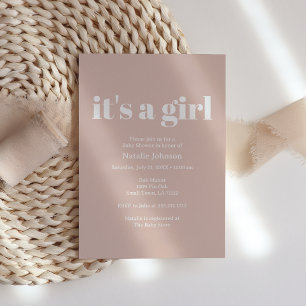 Roze zandsteen typografie meisje babyshower kaart