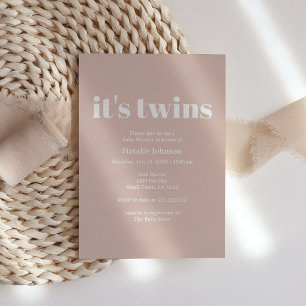 Roze zandsteen typografie Tweeling baby shower Kaart