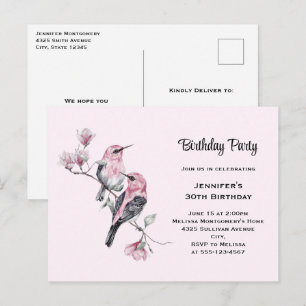 Roze zangvogels op een boomtak Verjaardag Uitnodiging Briefkaart
