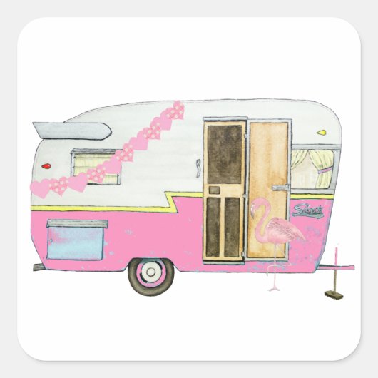 Roze Ze Shed Camper Trailer Vierkante Sticker (Voorkant)