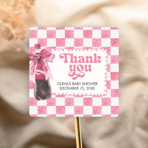 Roze Ze staat op springen Baby Shower Vierkante Sticker