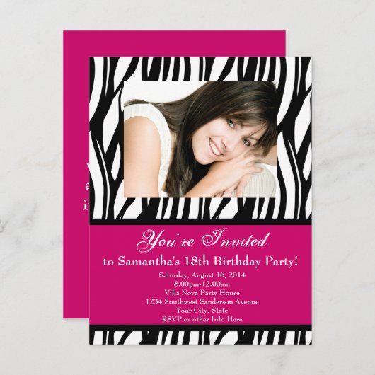Roze Zebra 18e verjaardagsfeestje Kaart (Voorkant / Achterkant)