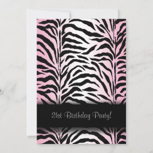 Roze Zebra 21ste verjaardagsfeest uitnodigingen