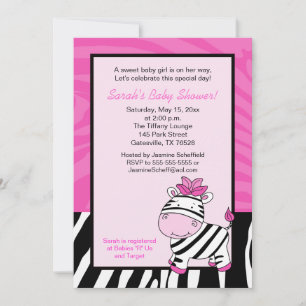 Roze Zebra 5x7 Baby shower Uitnodiging