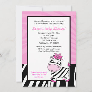 Roze Zebra 5x7 Baby shower Uitnodiging - Licht Roz