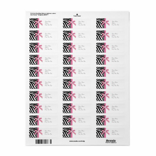 Roze Zebra Adresetiketten Etiket (Full Sheet)