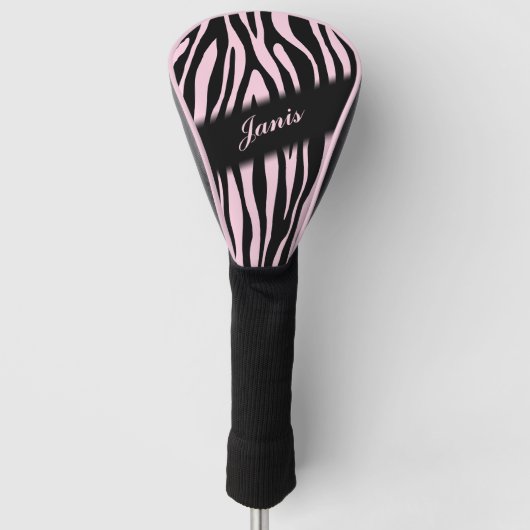 Roze Zebra Afdrukken op maat Golfheadcover (Voorkant)