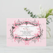 Roze Zebra Afstuderen Uitnodiging (Staand voorkant)