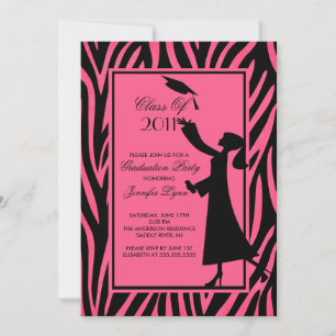 Roze Zebra Afstuderen Uitnodiging Silhouette Afstu
