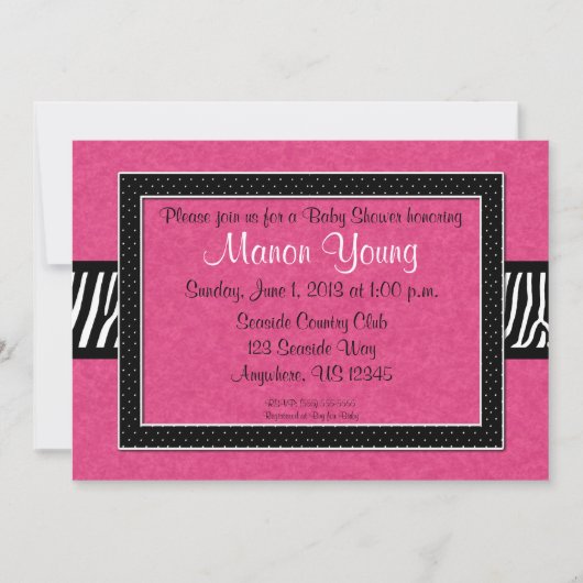 Roze Zebra Baby of Bridal Shower Invitation Kaart (Voorkant)