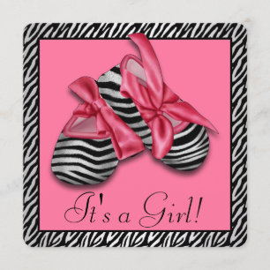Roze Zebra Baby shower Kaart