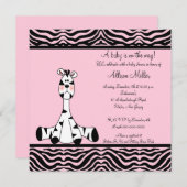 Roze Zebra Baby shower Uitnodiging (Voorkant / Achterkant)