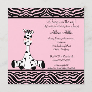 Roze Zebra Baby shower Uitnodiging
