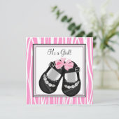Roze Zebra Baby Shower Uitnodigingen (Staand voorkant)
