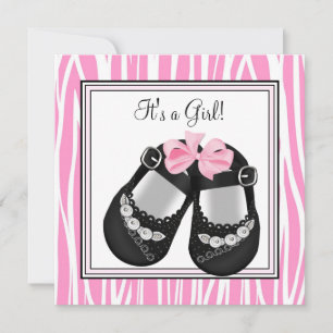 Roze Zebra Baby Shower Uitnodigingen