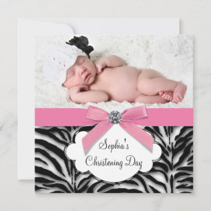 Roze zebra babymeisje foto doop kaart