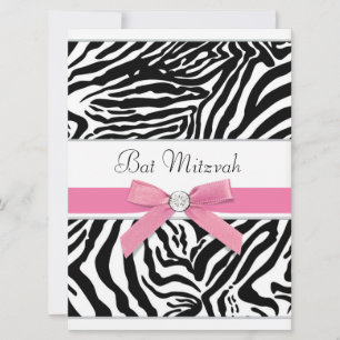 Roze Zebra Bat Mitzvah Kaart