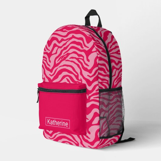 Roze zebra bedrukte rugzak (Achterkant Hoek Rechts)