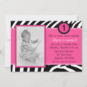 Roze Zebra Birthday Uitnodiging