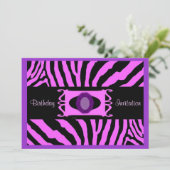 Roze Zebra Birthday Uitnodiging (Staand voorkant)