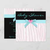 Roze Zebra Blauwgroen Hart Baby Meisje Douche Kaart (Voorkant / Achterkant)