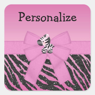 Roze Zebra, Bow & Glitter Dierenprint Stickers