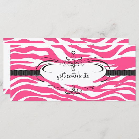 Roze Zebra Cadeaubon: Rack Kaart (Voorkant / Achterkant)