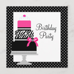 Roze Zebra Cake Cupcake Verjaardagsfeest Uitnodigi Kaart