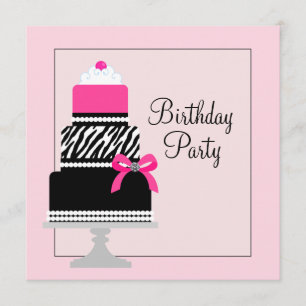 Roze Zebra Cake Cupcake Verjaardagsfeest Uitnodigi Kaart
