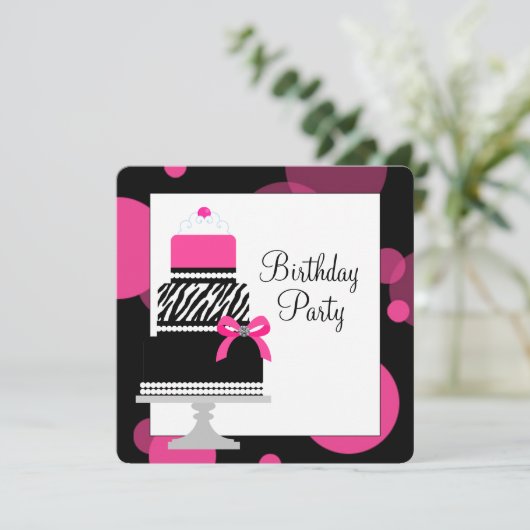 Roze Zebra Cake Cupcake verjaardagsfeestje Kaart (Staand voorkant)