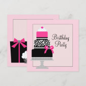 Roze Zebra Cake Cupcake Verjaardagsfeestje Uitnodi Kaart (Voorkant / Achterkant)