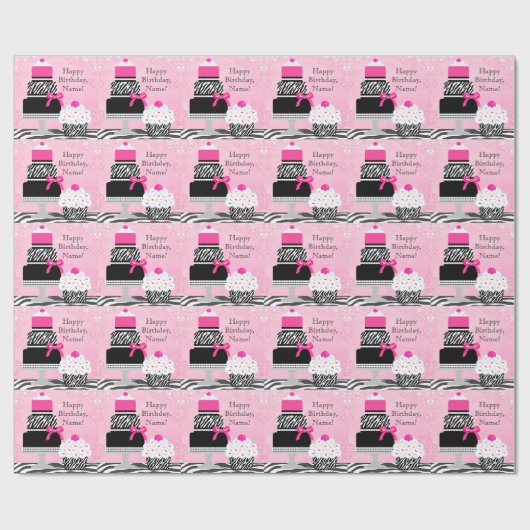  Roze Zebra Cake en Cupcake Wrapping Paper Cadeaupapier (Vlak)