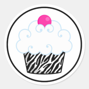 Roze Zebra Cupcake Stickers