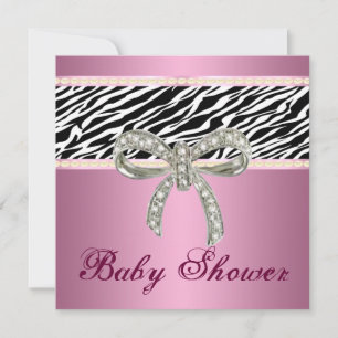 Roze Zebra Diamanten Boog Baby Shower Uitnodiging
