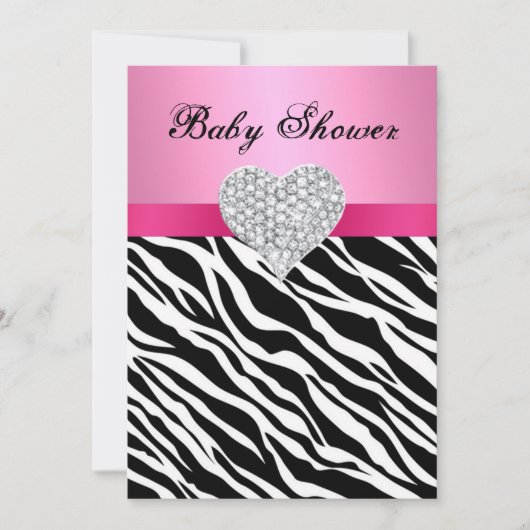 Roze Zebra Diamond Hart Baby shower Invitation Kaart (Voorkant)
