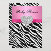 Roze Zebra Diamond Hart Baby shower Invitation Kaart (Voorkant / Achterkant)