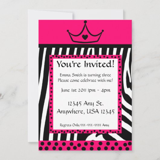 Roze Zebra Diva Birthday Kaart (Voorkant)