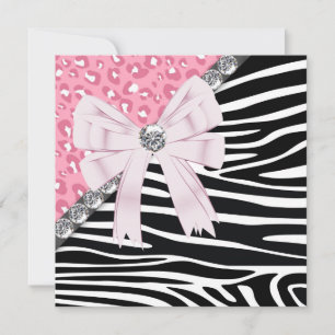 Roze Zebra en Leopard Sweet 16 Party Kaart
