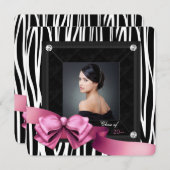Roze Zebra Foto Afstudeer Uitnodigingen (Voorkant / Achterkant)