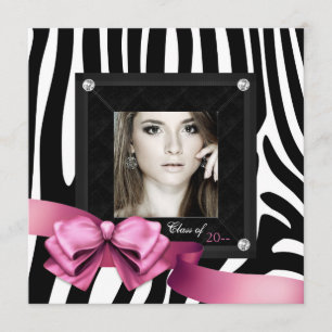 Roze Zebra Foto Afstudeer Uitnodigingen