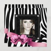 Roze Zebra Foto Afstudeer Uitnodigingen (Voorkant / Achterkant)