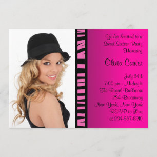 Roze Zebra Foto Sweet Sixteen Verjaardagsfeest Kaart