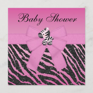 Roze Zebra, gedrukte Baby shower & glitter look Kaart