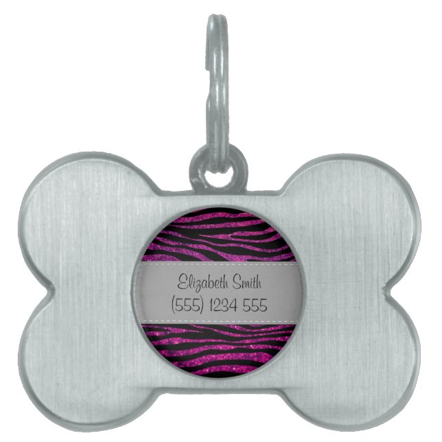Roze Zebra, Glitter Zebra, Zebra Print, Jouw naam Huisdieren Naamplaatje (voorkant)