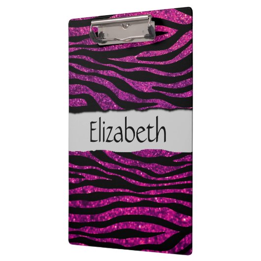 Roze Zebra, Glitter Zebra, Zebra Print, Jouw naam Klembord (Links)