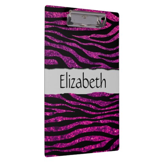 Roze Zebra, Glitter Zebra, Zebra Print, Jouw naam Klembord (Rechts)